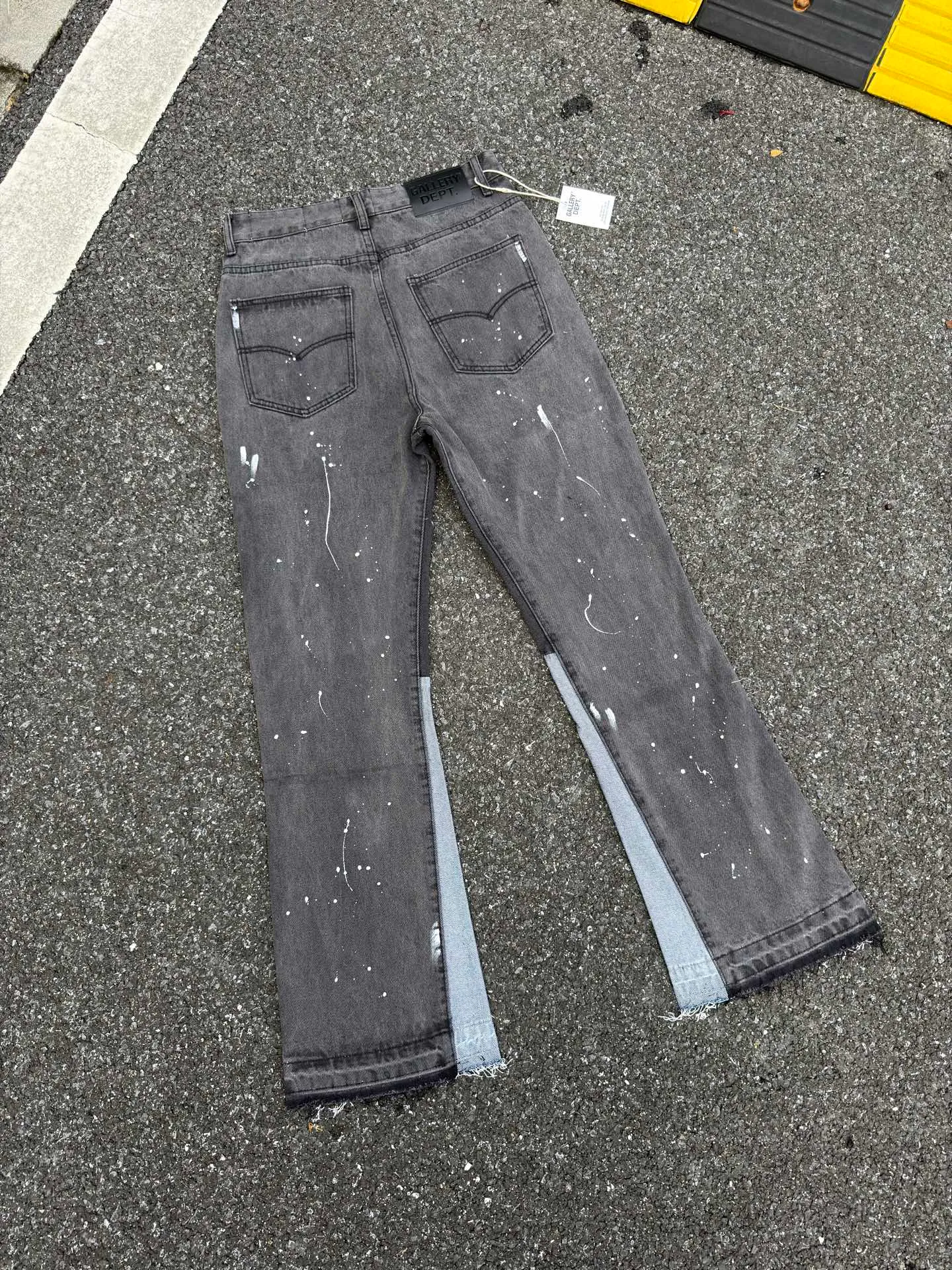 P240💰G01 GALLERY DEPT. Spliced ​​ink splash denim print logo bell bottoms washed jeans Color: black blue Code number: 28 30 32 34